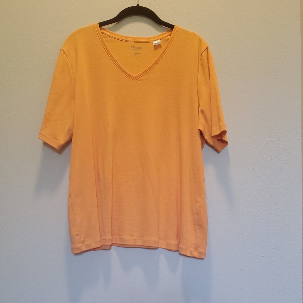 Chico's Orange V-Neck T-Shirt